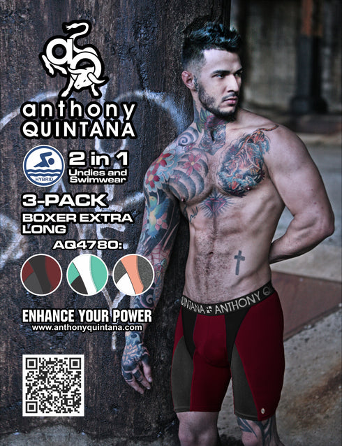AQ Anthony Quintana Men's Hybrid Collection Extra Long Sporty Boxer Briefs – 3-Pack AQ4782 80