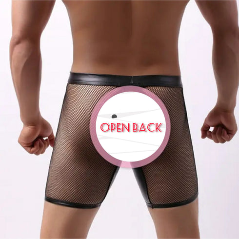 Sexy Black Mesh Underwear with Bulge pocket and Open back