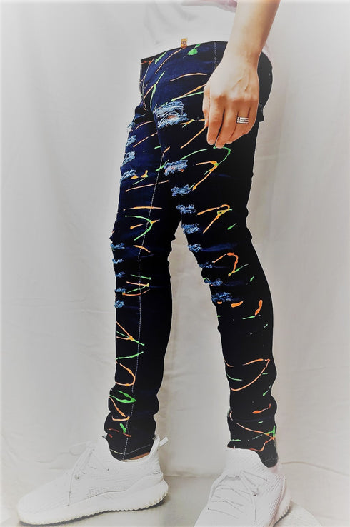 Men's Colour YL Hand Painted Skinny Fit Stretch Jean