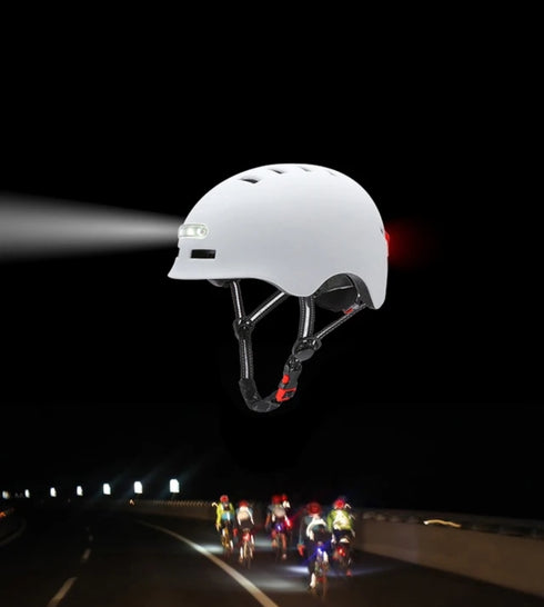 Smart White Helmet with front and back lights