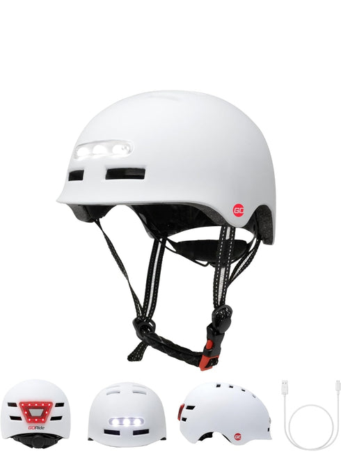 Smart White Helmet with front and back lights