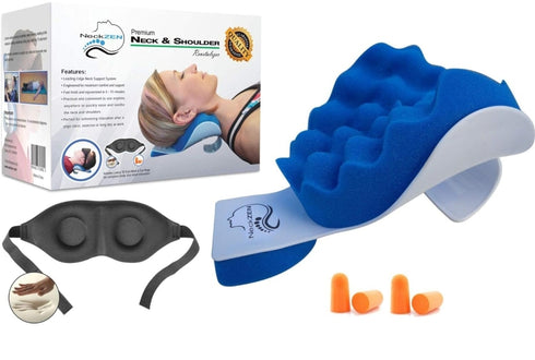 Support Pillow and Cervical Traction Device for Spine Alignment with mask and ear sticks for noise reduction