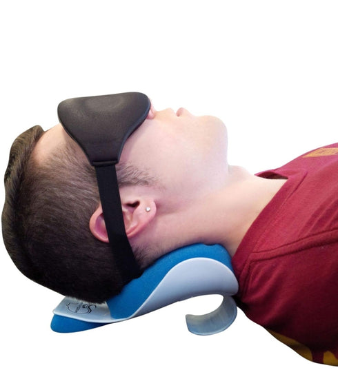 Support Pillow and Cervical Traction Device for Spine Alignment with mask and ear sticks for noise reduction