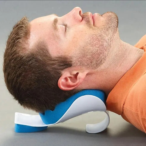 Support Pillow and Cervical Traction Device for Spine Alignment with mask and ear sticks for noise reduction