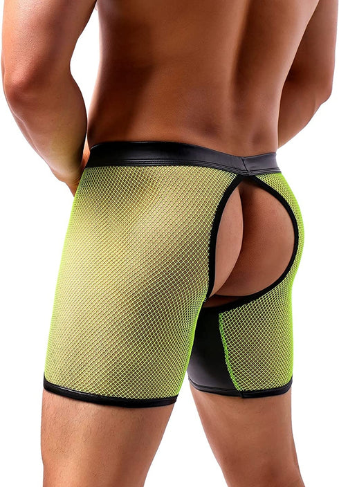 Sexy Green Mesh Underwear with Bulge pocket and backless