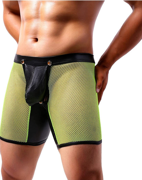 Sexy Green Mesh Underwear with Bulge pocket and backless