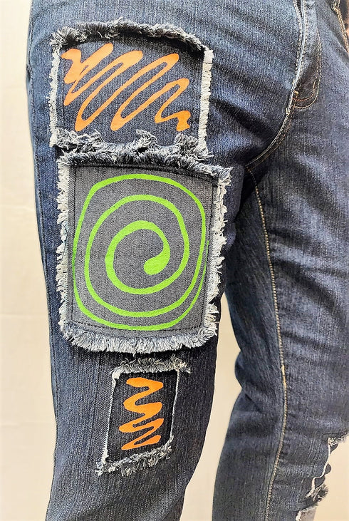 Men's YL Hand Painted Patched Skinny Fit Stretch Jean