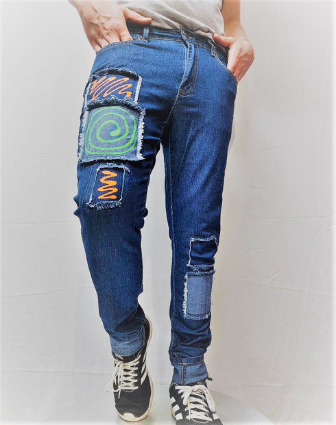 Men's YL Hand Painted Patched Skinny Fit Stretch Jean