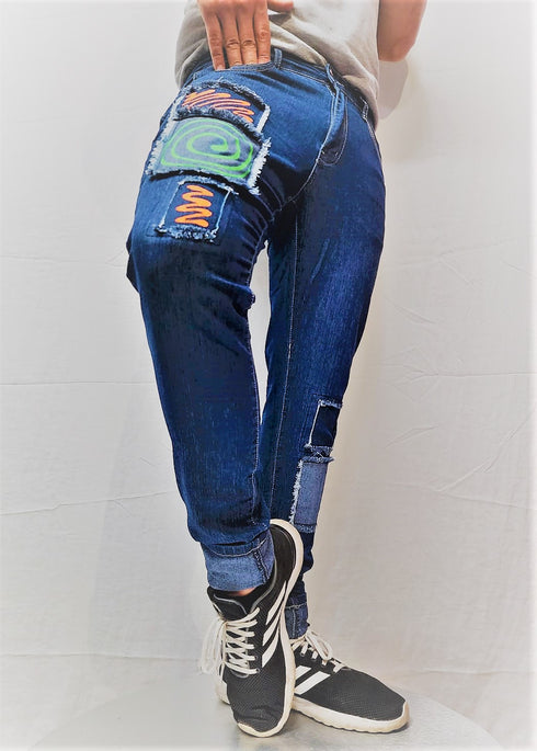 Men's YL Hand Painted Patched Skinny Fit Stretch Jean