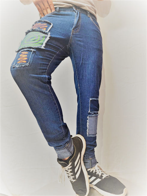 Men's YL Hand Painted Patched Skinny Fit Stretch Jean