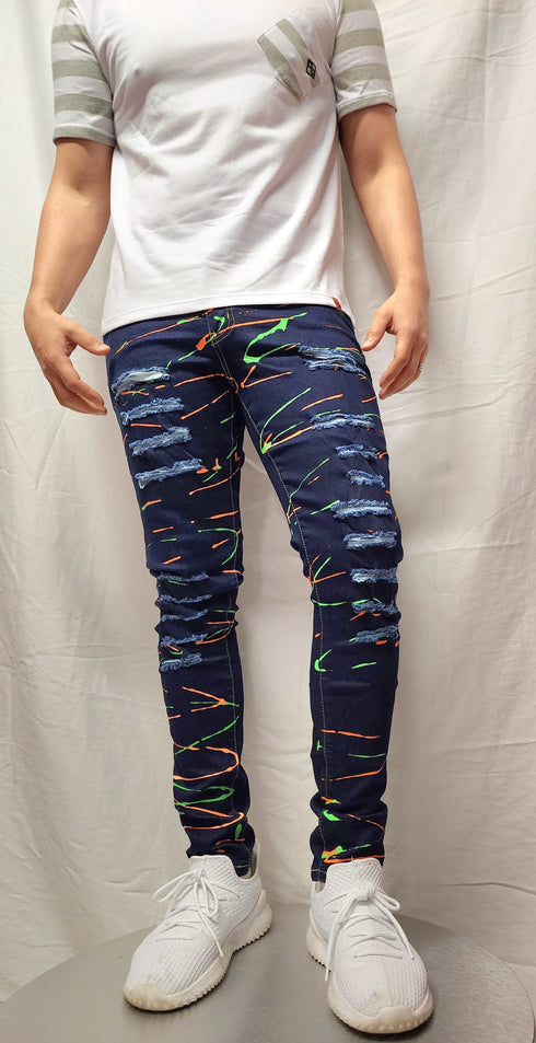 Men's Colour YL Hand Painted Skinny Fit Stretch Jean