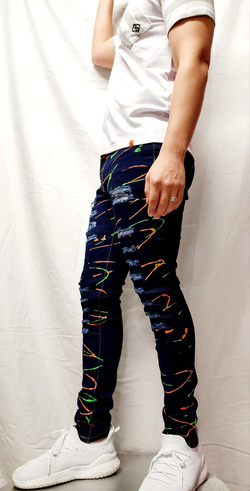 Men's Colour YL Hand Painted Skinny Fit Stretch Jean