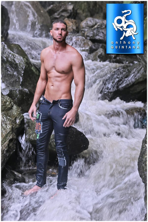 Men's YL Hand Painted Patched Skinny Fit Stretch Jean