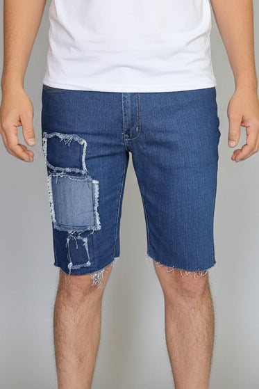 Men’s AQ Fisher Look Denim Short Skinny Fit Ripped Stretch Jean