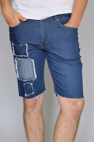 Men’s AQ Fisher Look Denim Short Skinny Fit Ripped Stretch Jean