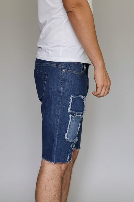Men’s AQ Fisher Look Denim Short Skinny Fit Ripped Stretch Jean