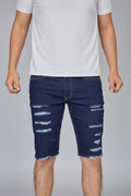 Men’s AQ Fisher Look Denim Short Skinny Fit Ripped Stretch Jean