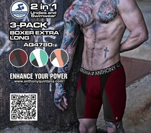 AQ Anthony Quintana Men's Hybrid Collection Extra Long Sporty Boxer Briefs – 3-Pack AQ4782 80
