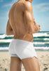 Men's Retro White Hot pants Swimwear Full Back with front Zipper - White