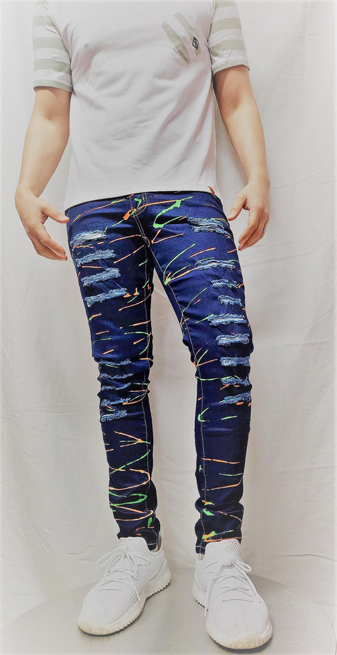Men's Colour YL Hand Painted Skinny Fit Stretch Jean