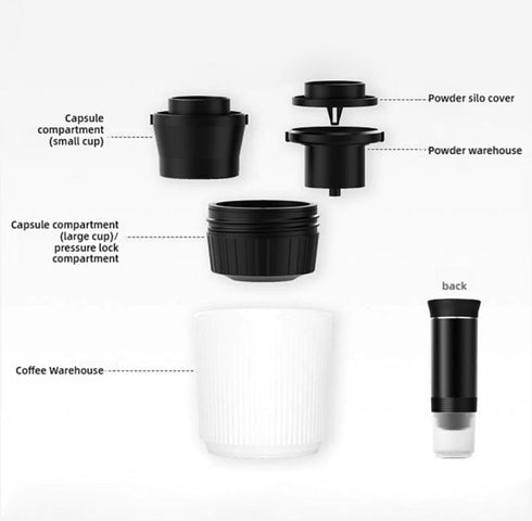 3 in 1 Multi Capsule coffee maker, Rechargeable, 60 shots per charge