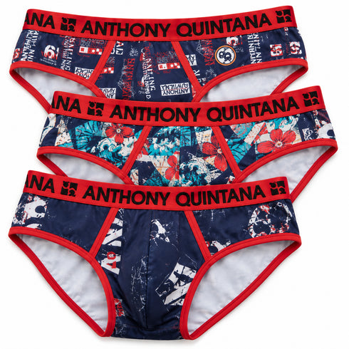 Anthony Quintana Men's Hybrid 2-in-1 Underwear & Swim Brief 3-Pack – Microfiber, Different Prints & Colors, Ergonomic Pouch