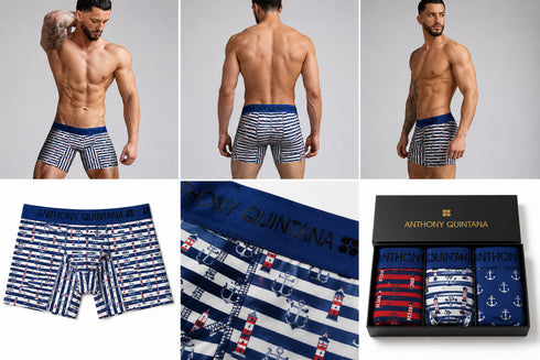 Men's AQ Hybrid Long Boxer Briefs Strips and Anchors Print – 3-Pack