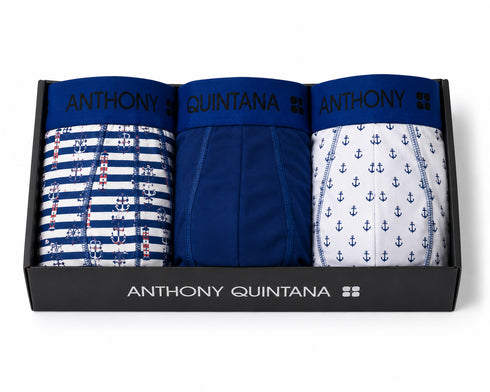 Men's AQ Hybrid Long Boxer Briefs Strips and Anchors Print – 3-Pack