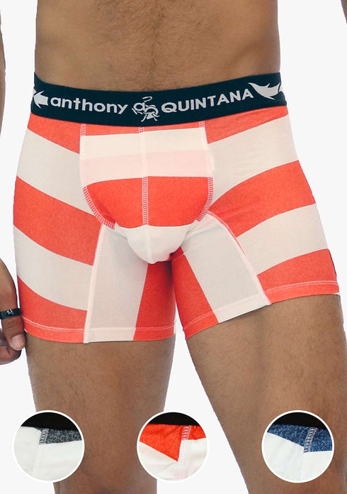 Men's AQ Hybrid Collection Boxer Long Briefs, Red & White Stripes – 3-Pack