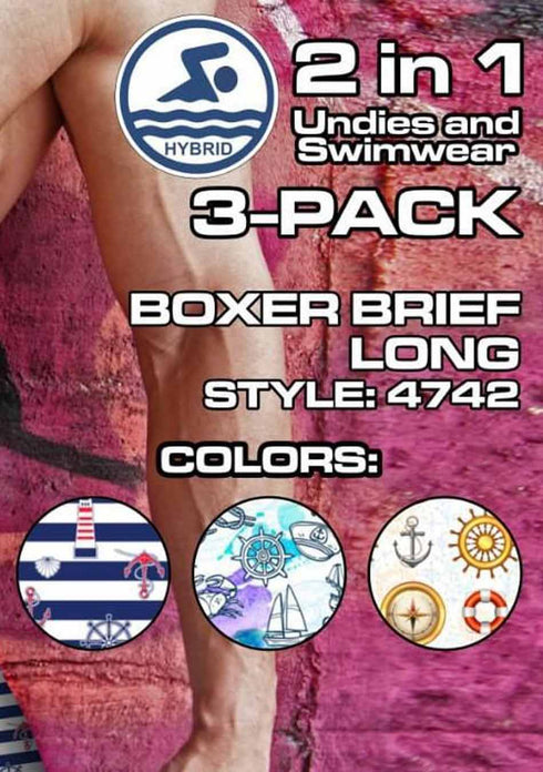 Men's AQ Hybrid Long Boxer Briefs Strips and Anchors Print – 3-Pack