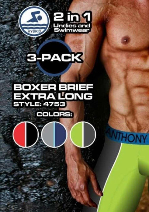 Men's AQ 3 Pack Hybrid Collection Extra Long Sporty Boxer Briefs – 3-Pack