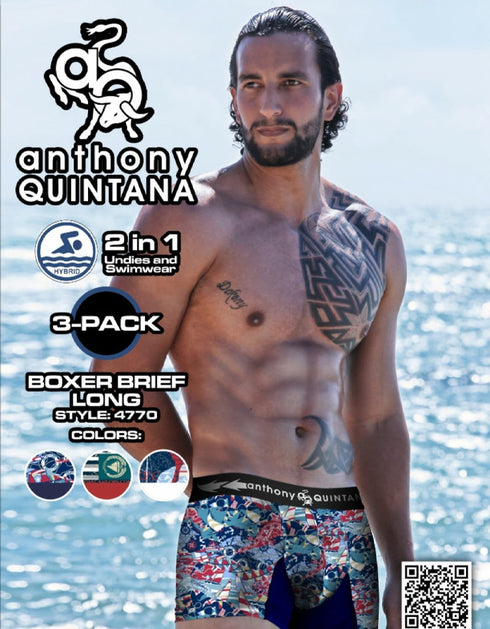 Men's AQ Hybrid 2-in-1 Bulge Enhancer Boxer Briefs & Swim Trunks – 3-Pack