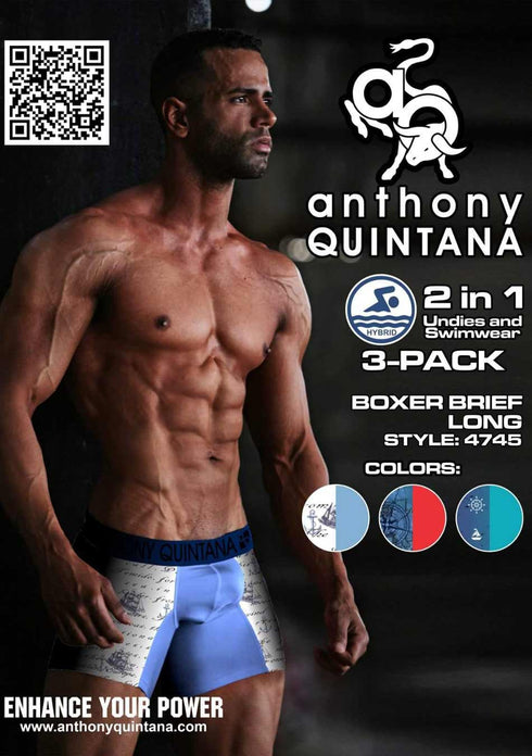 Men's AQ Hybrid Collection 2-in-1 Boxer Long Briefs & Swimwear, Nautical Prints – 3-Pack