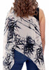 Women’s Chiffon Print Kaftan Tunic - Black on White Bamboo Leaf "Bali"