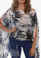 Women’s Chiffon Print Kaftan Tunic - Black on White Bamboo Leaf "Bali"