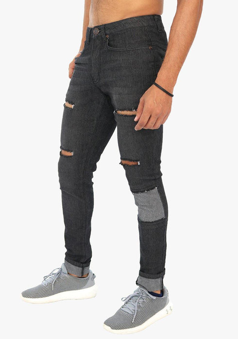 Men's AQ Ripped Skinny Fit Black Stretch Jean "Hamptons"