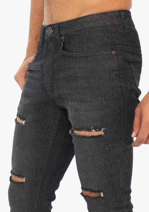 Men's AQ Ripped Skinny Fit Black Stretch Jean "Hamptons"