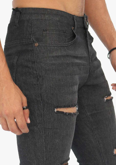 Men's AQ Ripped Skinny Fit Black Stretch Jean "Hamptons"