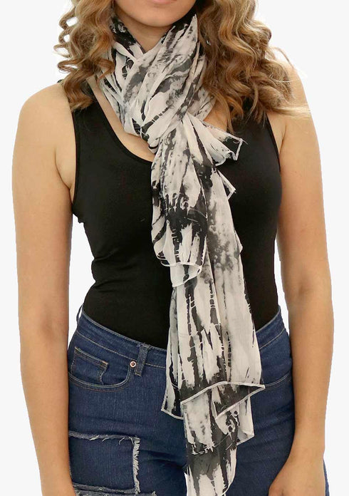 Women’s Chiffon Print Kaftan Tunic - White and Black Tie-Dye "India"