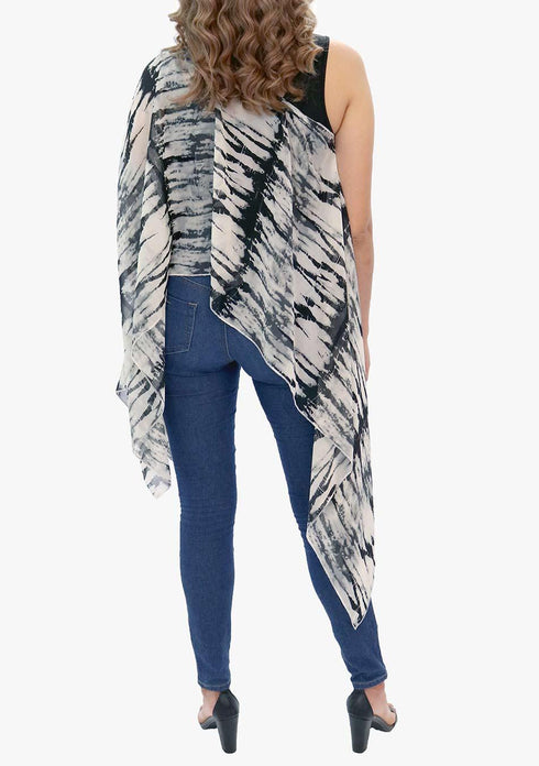 Women’s Chiffon Print Kaftan Tunic - White and Black Tie-Dye "India"