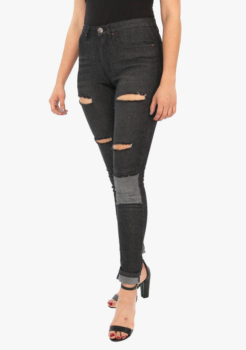 Women’s AQ Ripped Skinny Fit Black Stretch Jean "Madison Avenue"