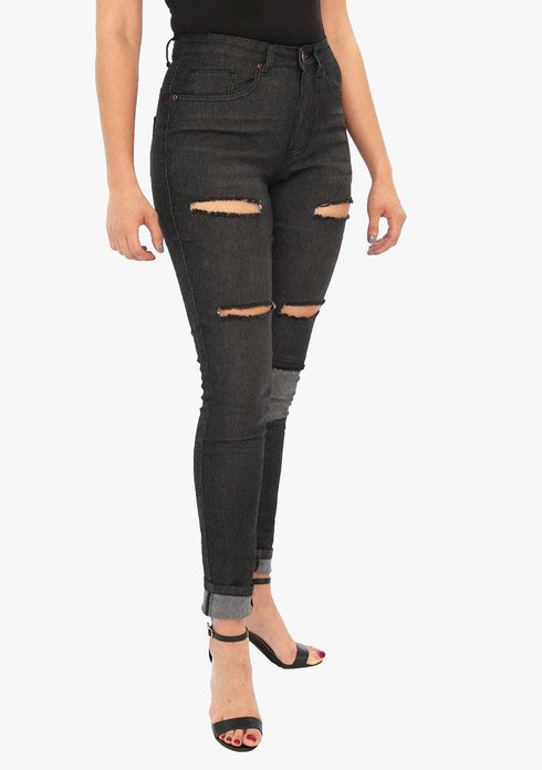 Women’s AQ Ripped Skinny Fit Black Stretch Jean "Madison Avenue"