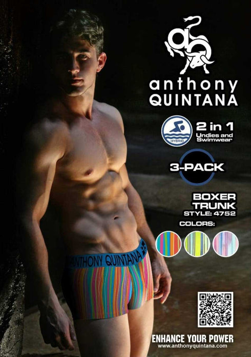 Men's AQ Trunk Men's Hybrid Collection Stripes Boxer Briefs Trunk-up Hot Pants – 3-Pack