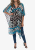 Women's Chiffon Print Kaftan Tunic - Teal and Chocolate "Monaco"