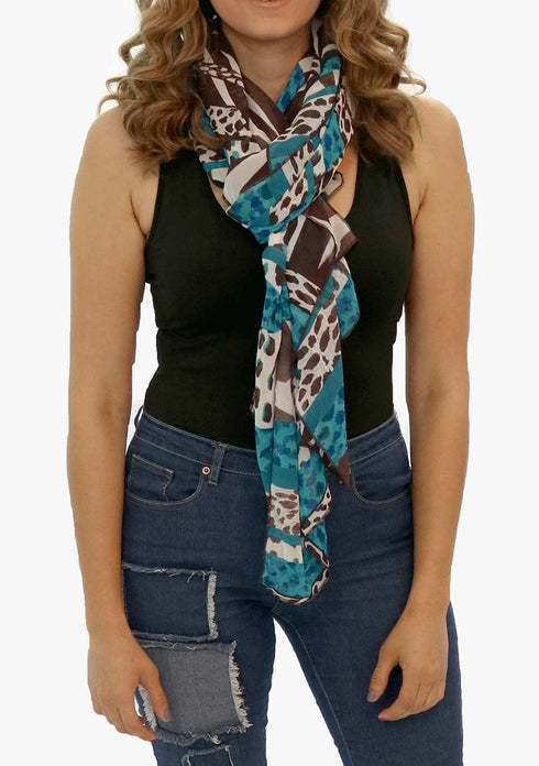 Women's Chiffon Print Kaftan Tunic - Teal and Chocolate "Monaco"