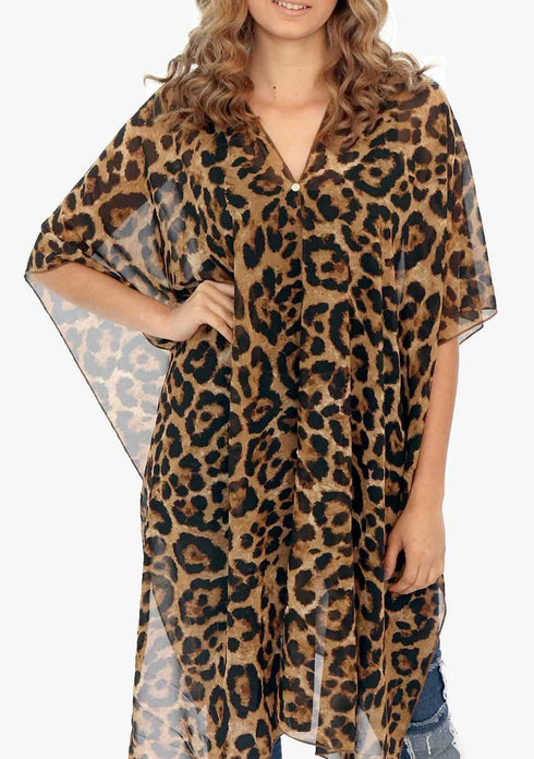 Women's Chiffon Print Kaftan Tunic - Leopard "Nepal"
