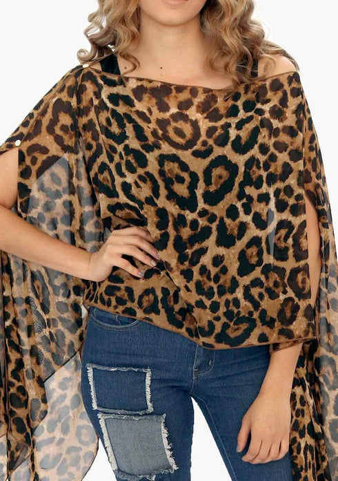 Women's Chiffon Print Kaftan Tunic - Leopard "Nepal"