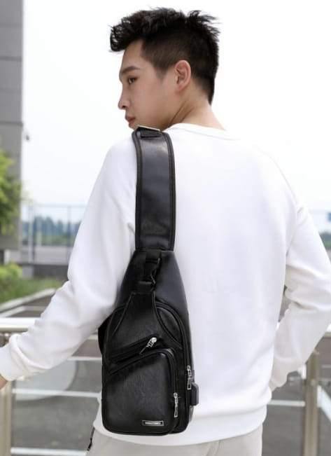 Men's 3D Fashion Shoulder Sling Back Pack - Black