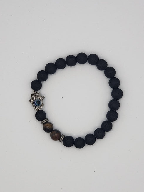 Mens Genuine Beaded  Black Lava Matte Stone  Bracelets Lava Rock Stone Beads Aromateraphy