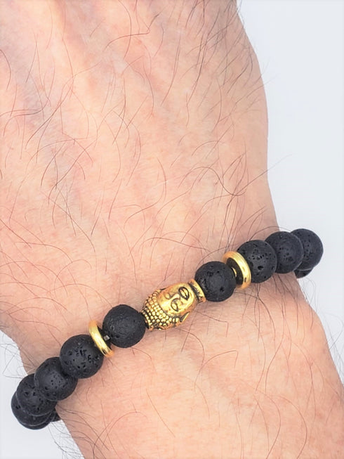 Mens Genuine Beaded  Black Lava Matte Stone  Bracelets Lava Rock Stone Beads Aromateraphy